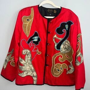 Gorgeous Vintage NEW Women’s XL embroidered blazer with Asian floral theme